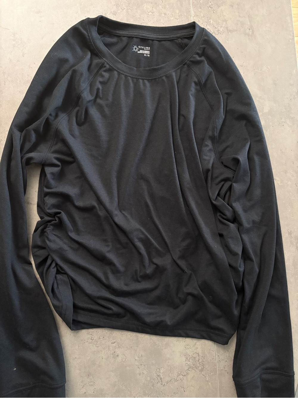 aerie Black Cozy Long Sleeve Top
